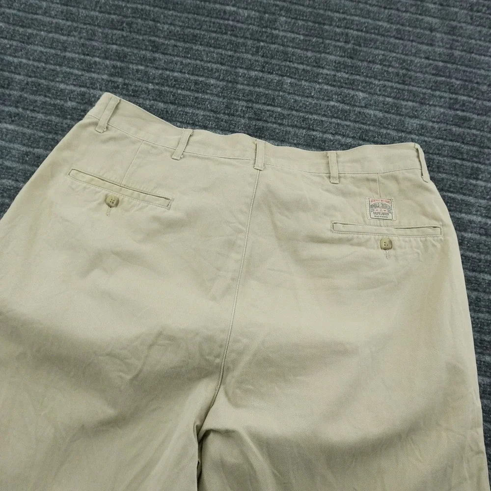 Vintage Polo Ralph Lauren Chino Pants Mens 36x31 Khaki Tan Pleated Cotton Twill